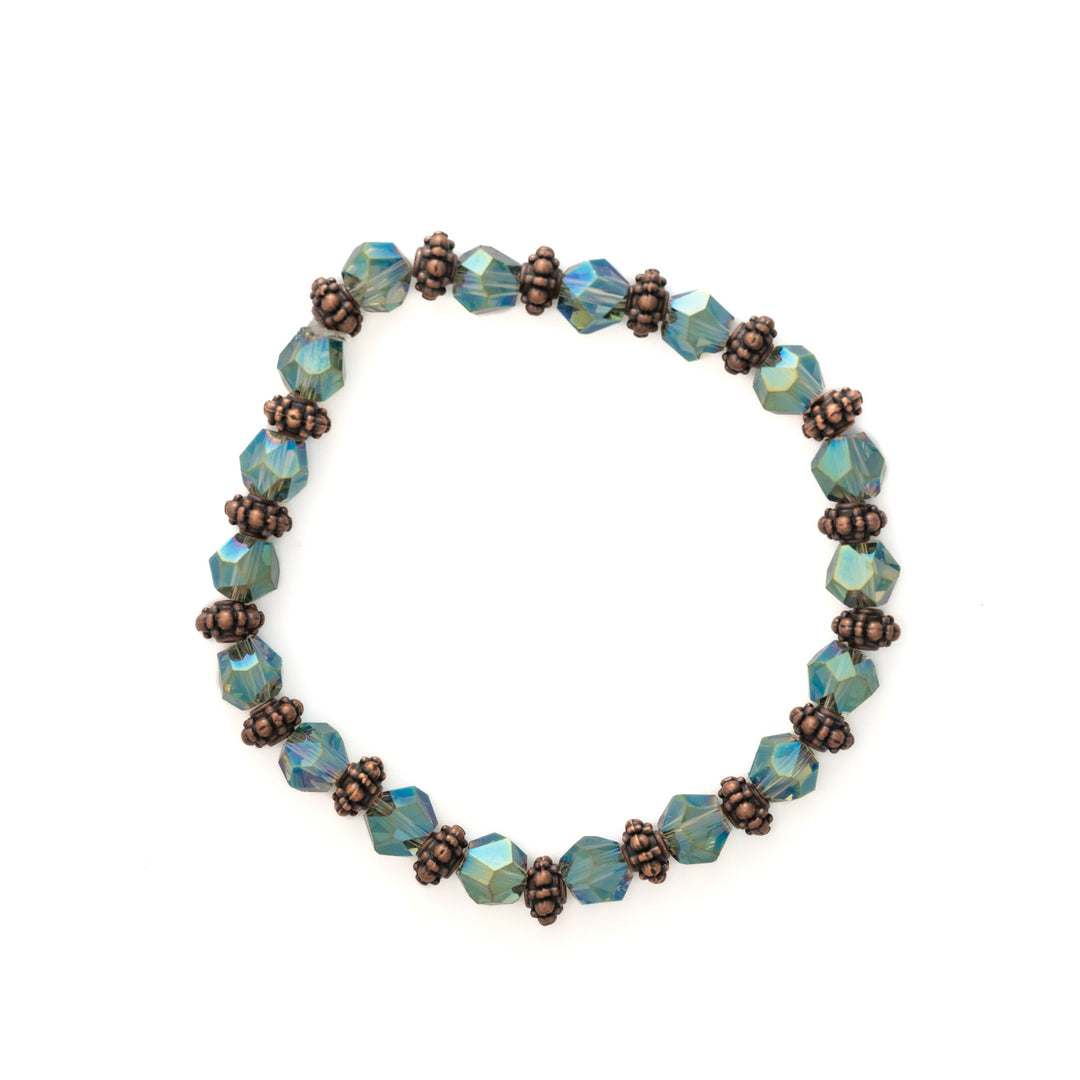 Light Blue Faceted Glass Beads & Bronze Bracelet - DL Jewelry Designs