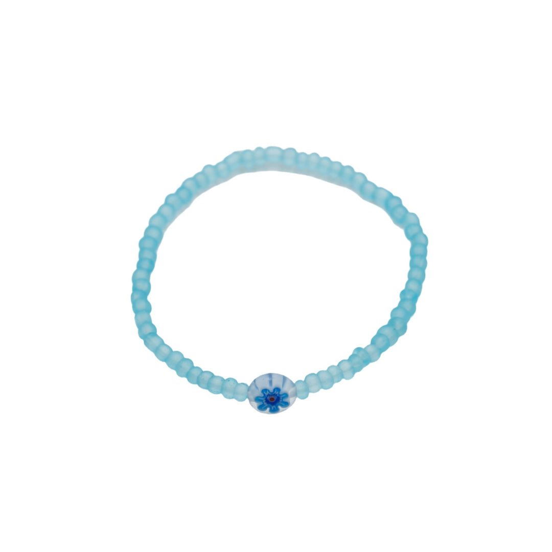 Light Blue Glass with Flower Charm Bracelet - DL Jewelry Designs