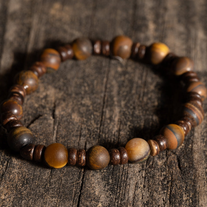 Matte Tiger Eye & Coconut Shell Bracelet - DL Jewelry Designs