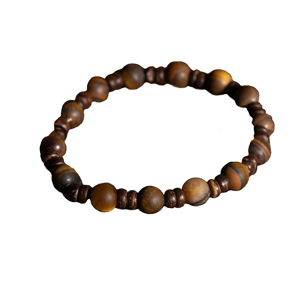 Matte Tiger Eye & Coconut Shell Bracelet - DL Jewelry Designs