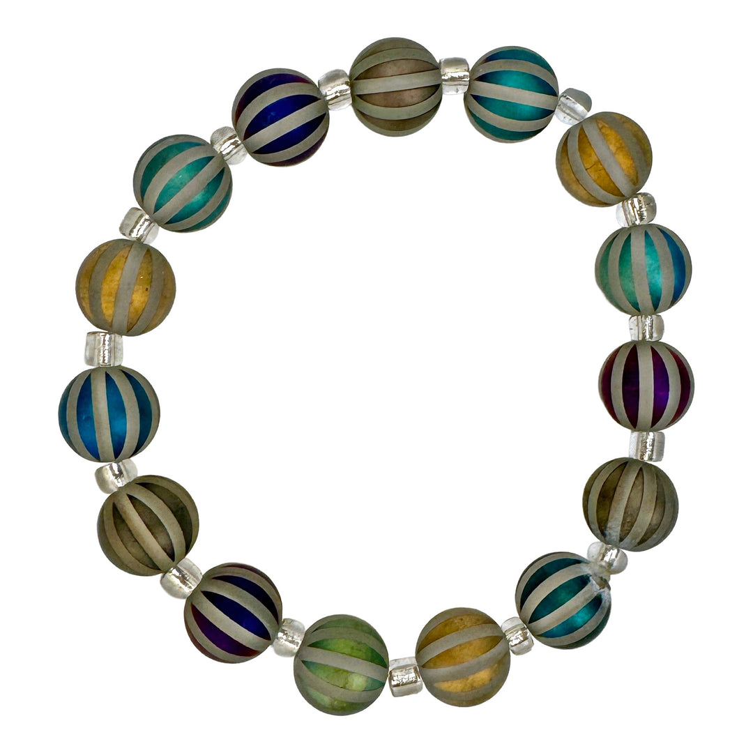 Multicolor Striped Glass &amp; Crystal Stretch Bracelet - DL Jewelry Designs