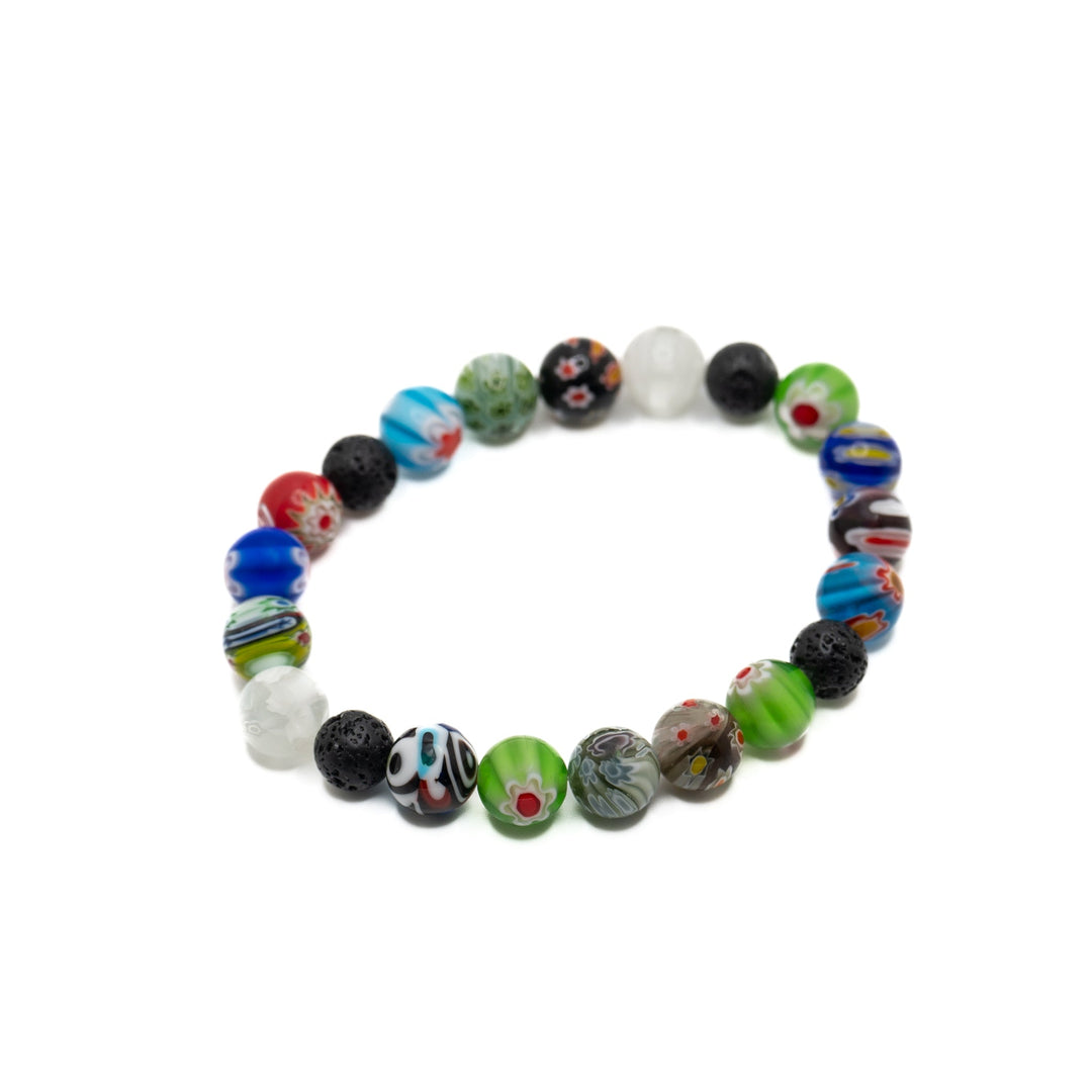 Multicolored Glass Beads with Flowers Bracelet - DL Jewelry Designs