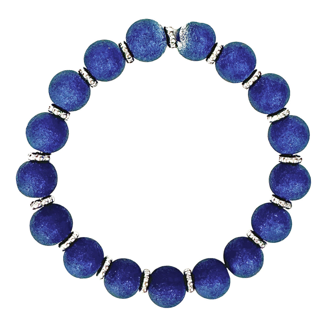Navy Blue Glass &amp; Silver-Tone Stretch Bracelet - DL Jewelry Designs