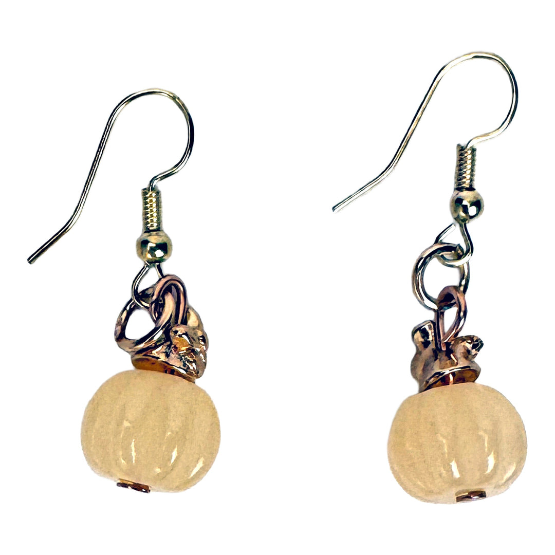 Off-White Glass Orb Earrings w/ Golden Firefly Accents - DL Jewelry Designs
