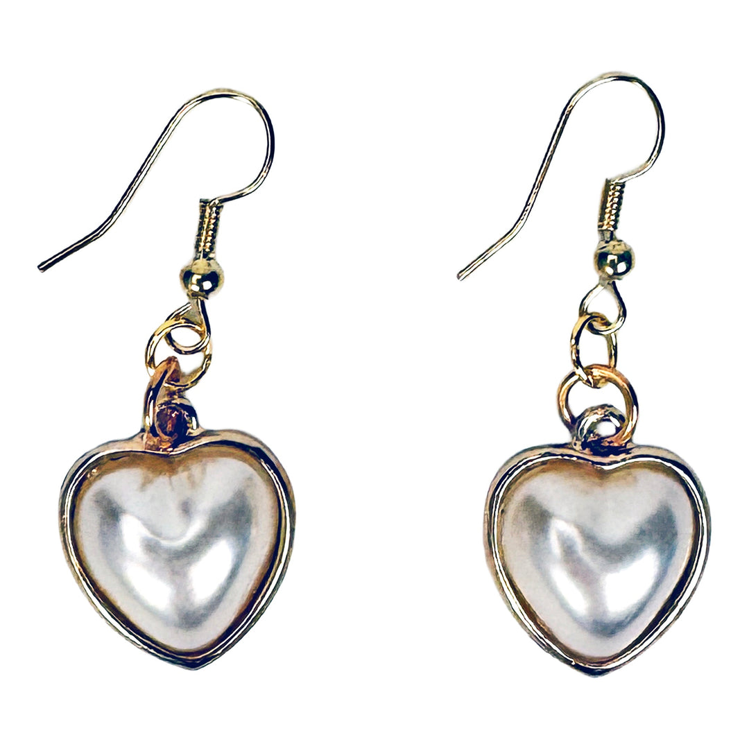 Opal Heart Dangle Earrings w/ Gold-Plated Metal - DL Jewelry Designs