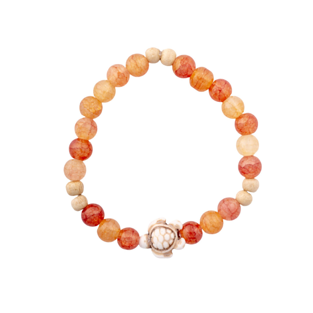 Orange Stone & Wood w/ Cute Turtle Bracelet - DL Jewelry Designs