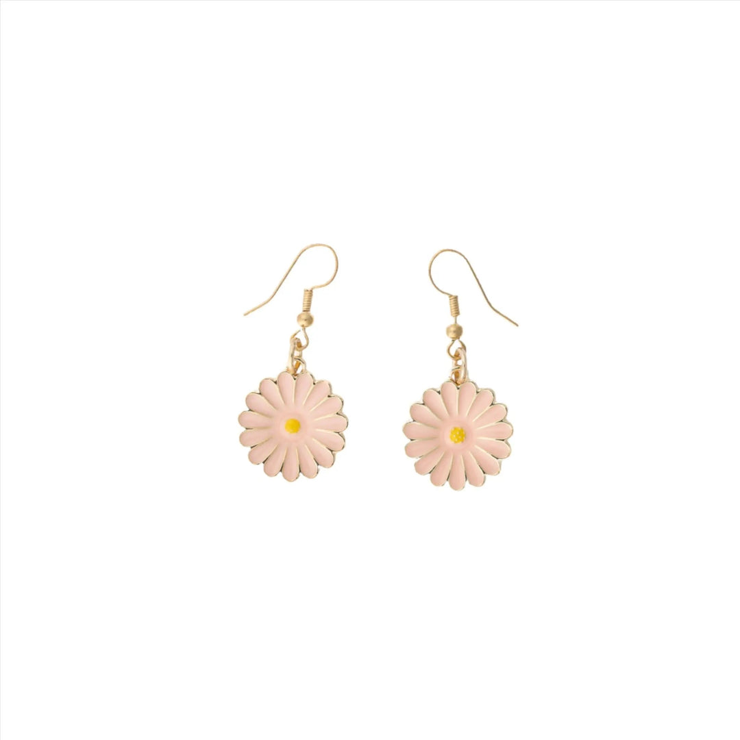 Pink Flower on Gold Plated Earrings - DL Jewelry Designs