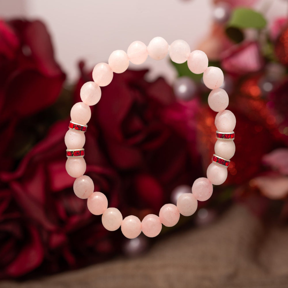 Pink Glass & Red Rondell Crystal Bead Bracelet - DL Jewelry Designs