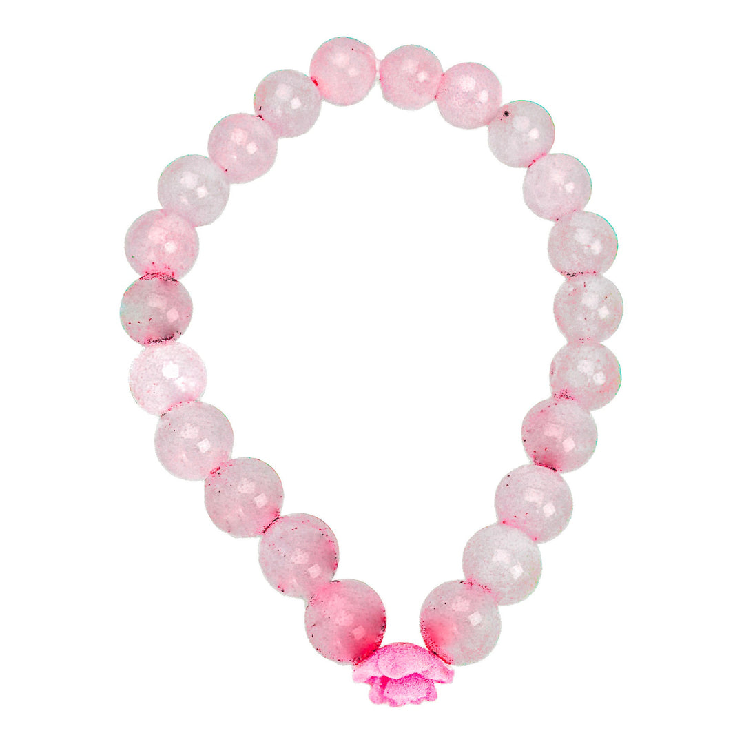 Pink Stone &amp; Ceramic Rose Charm Stretch Bracelet - DL Jewelry Designs
