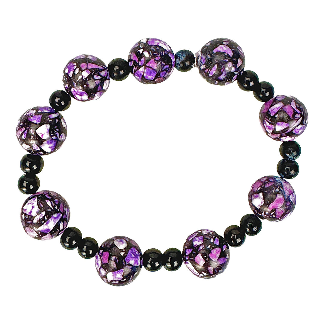 Purple & Black Faceted Bead Stretch Bracelet - DL Jewelry Designs