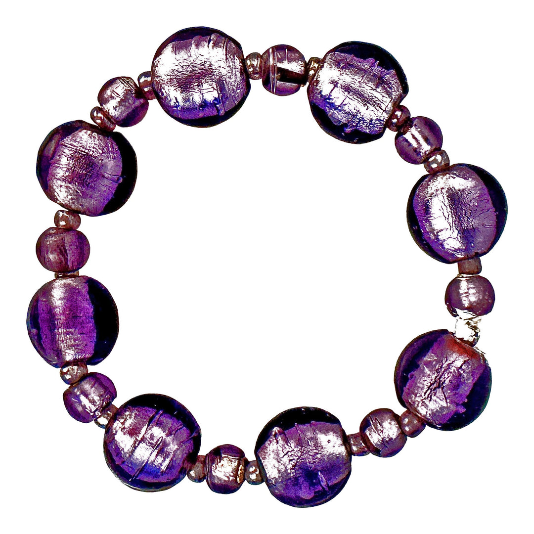 Purple Shimmer Glass Disc Stretch Bracelet - DL Jewelry Designs