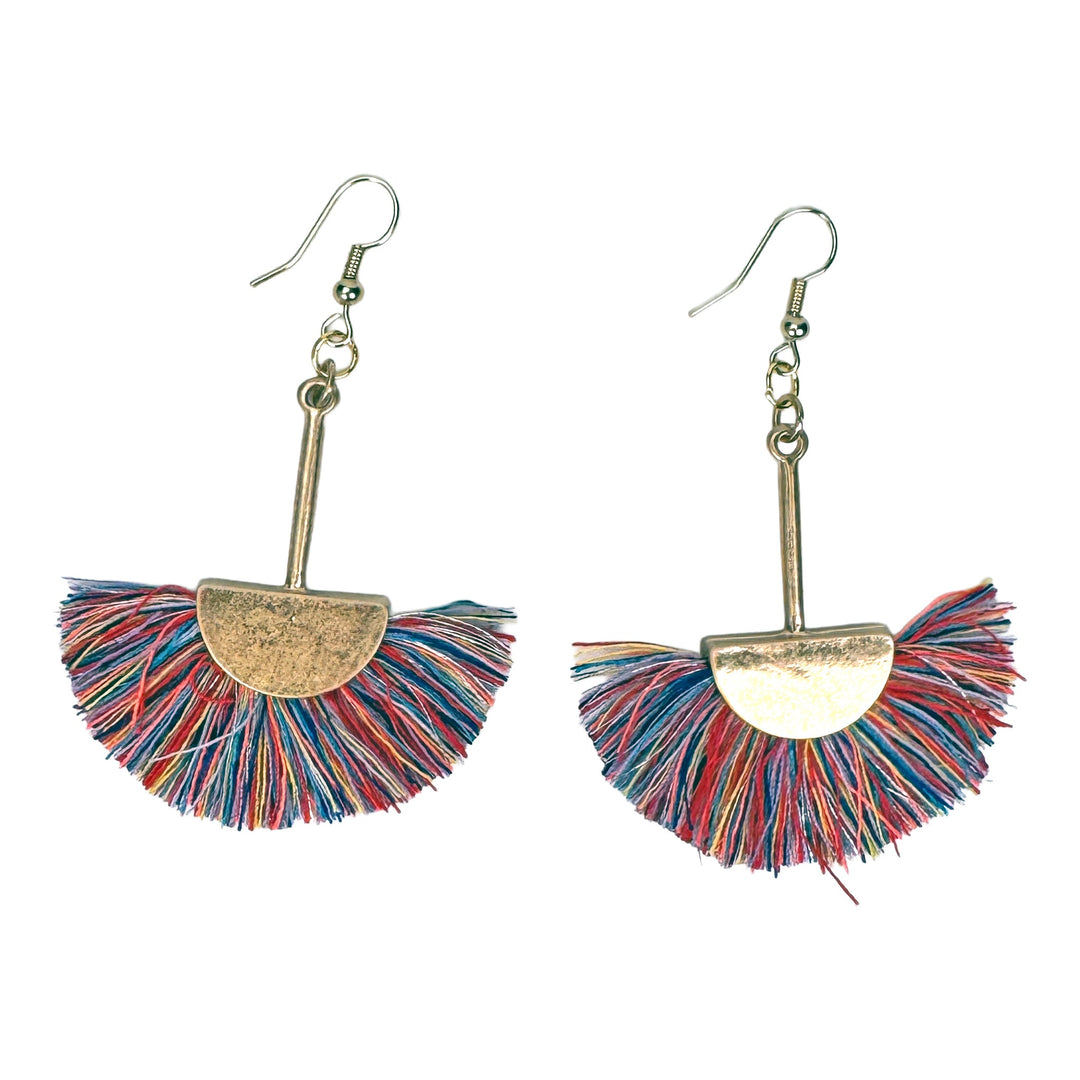 Rainbow Cloth Fan Earrings w/ Antique Gold Base - DL Jewelry Designs