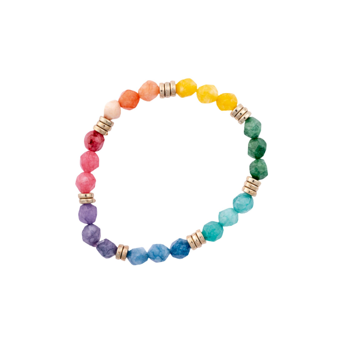 Rainbow Faceted Beads w/ Gold Discs Bracelet - DL Jewelry Designs