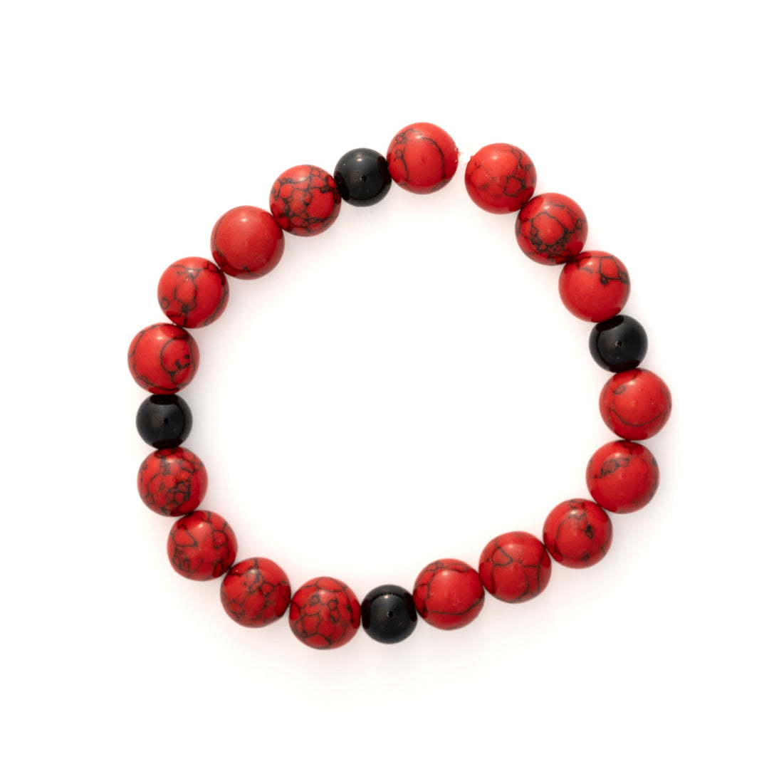 Red & Black Stone Bead Bracelet - DL Jewelry Designs