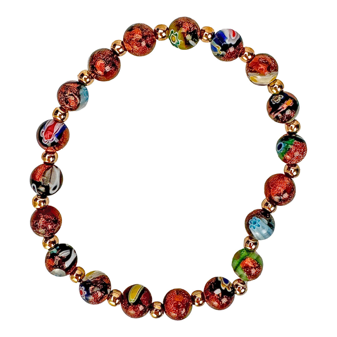 Red, Blue & Gold Festive Bead Stretch Bracelet - DL Jewelry Designs
