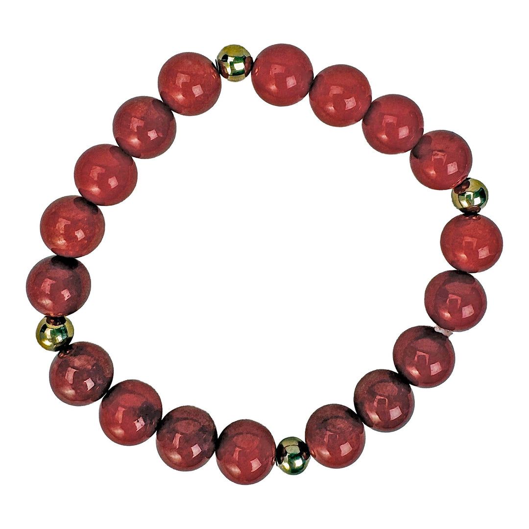 Red-Orange Stone &amp; Gold-Tone Accent Stretch Bracelet - DL Jewelry Designs