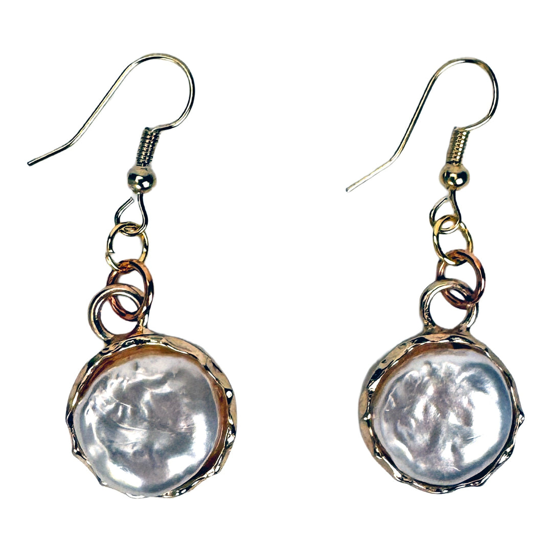 Round Pearl Stone Earrings w/ Gold-Plated Steel - DL Jewelry Designs