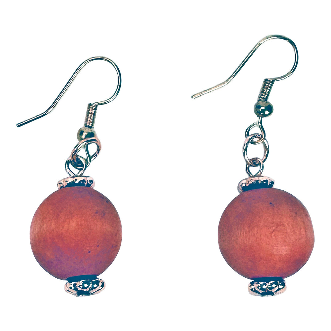 Rust Orange Sphere Earrings w/ Silver-Tone Accents - DL Jewelry Designs