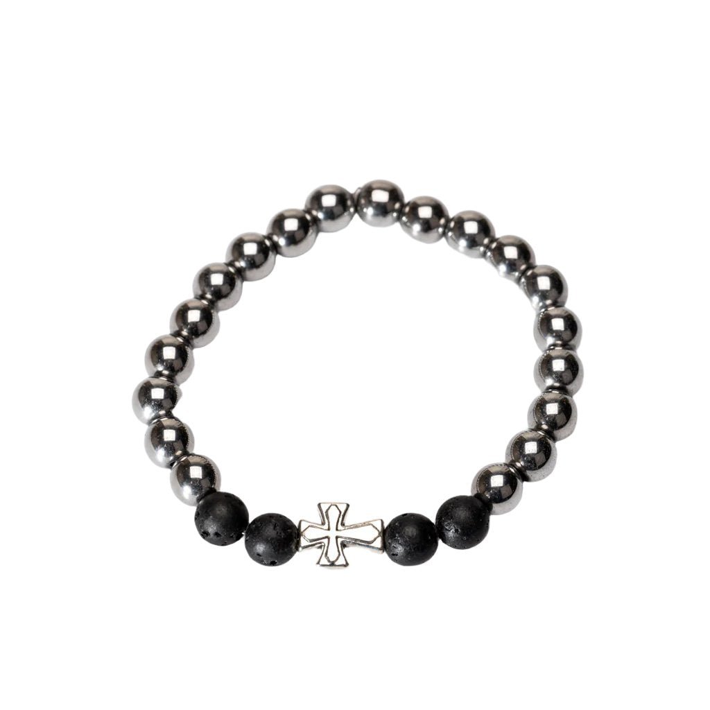 Silver Hematite & Cross Beaded Bracelet NEW - DL Jewelry Designs