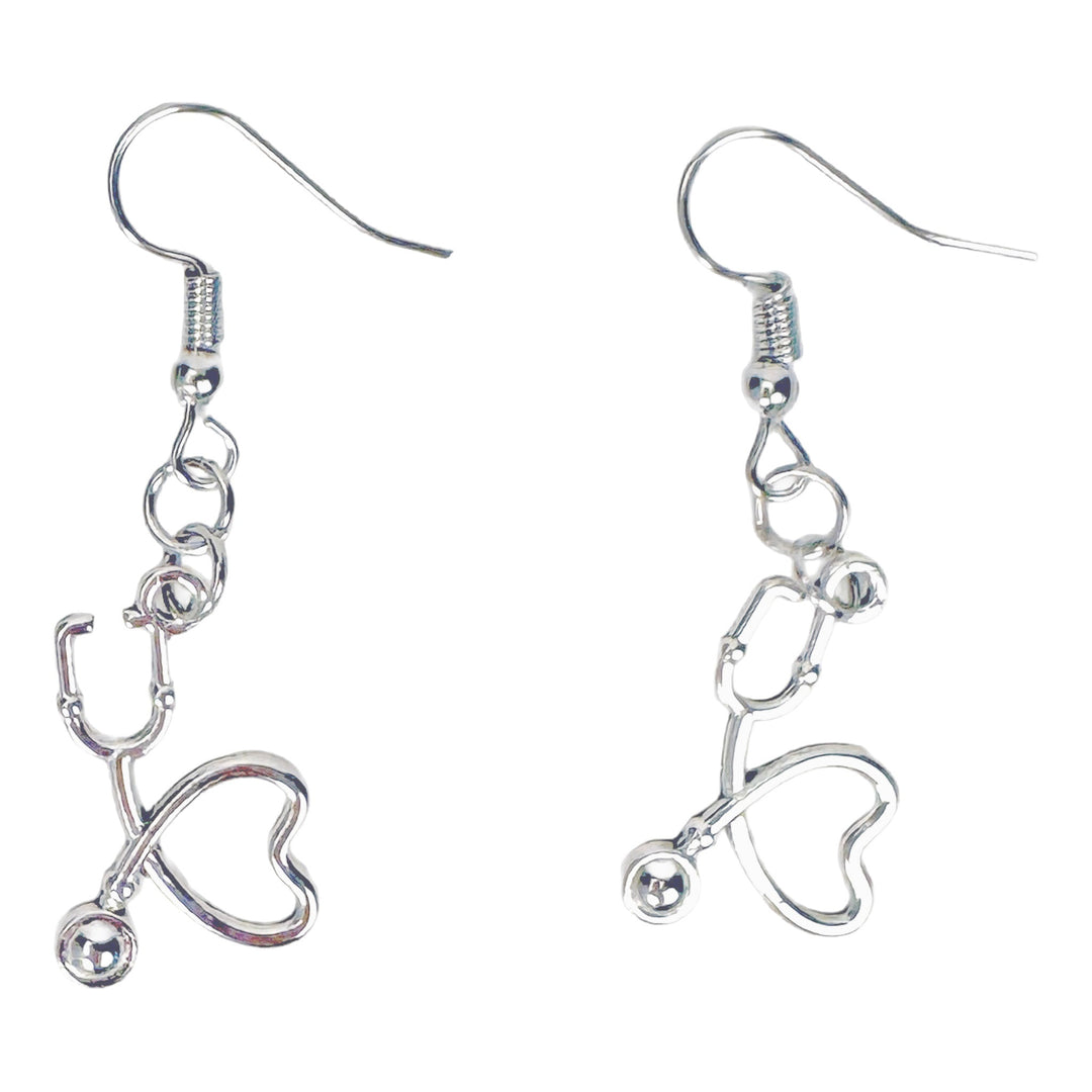 Silver-Plated Heart Stethoscope Dangle Earrings - DL Jewelry Designs