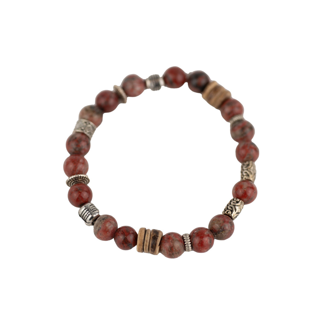 Stone, Metal, & Wood Red Bracelet - DL Jewelry Designs