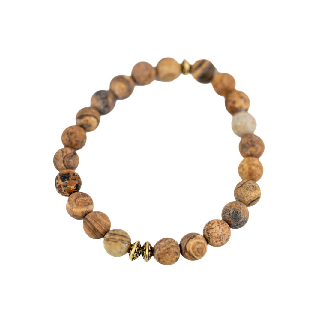 Tan Stone & Antique Gold Bead Bracelet - DL Jewelry Designs