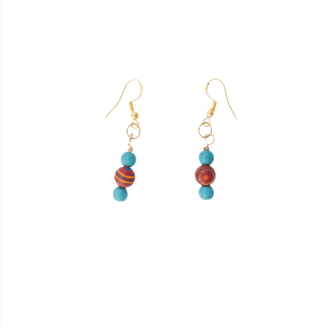 Turquoise & Red Stone Beaded Earrings - DL Jewelry Designs