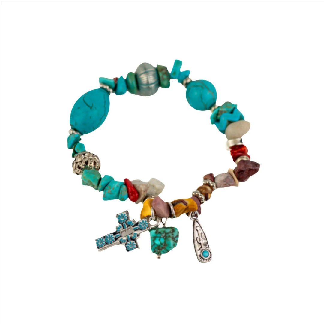 Turquoise Stone Bracelet w/ Cross - DL Jewelry Designs