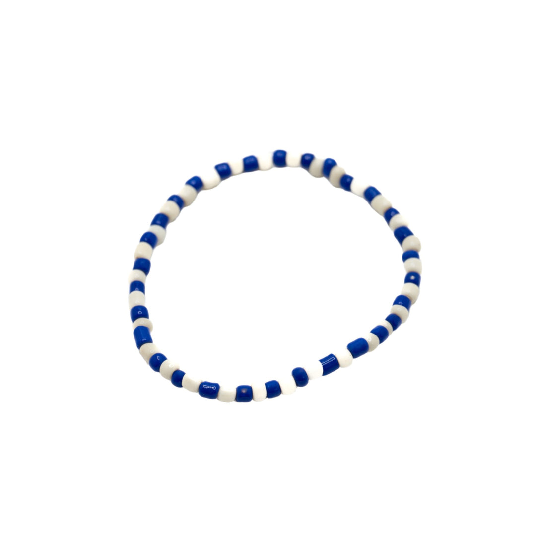 White and Navy 4 mm Glass Bracelet - DL Jewelry Designs