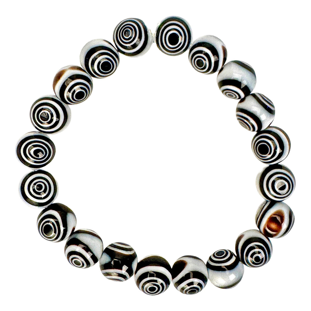 White &amp; Black Swirl Glass Stretch Bracelet - DL Jewelry Designs
