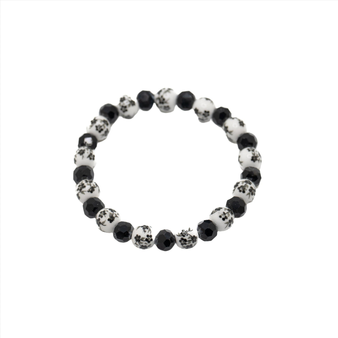 White w/ Flowers & Black Ceramic Bracelet - DL Jewelry Designs