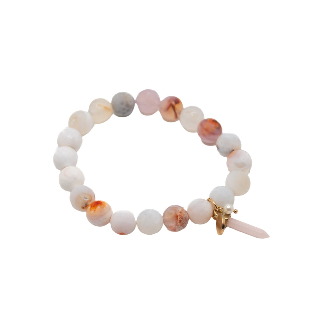 White/Pink Stone &Obelisk Charm Bracelet - DL Jewelry Designs