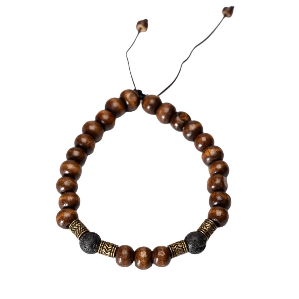 Wood, Lava, & Bronze Adjustable Bead Bracelet NEW - DL Jewelry Designs