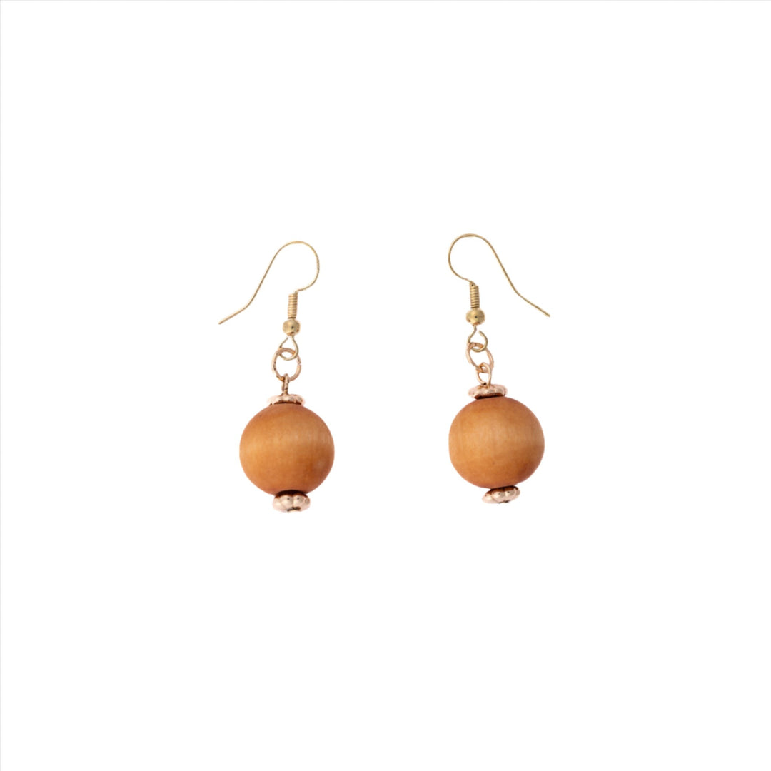 Wooden Balls with Gold Accent Earrings - DL Jewelry Designs