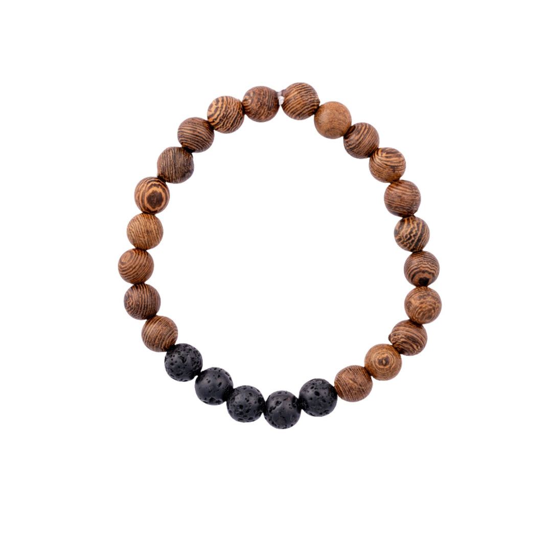 Wooden Bead Bracelet w/ Black Lava Bead Accent - DL Jewelry Designs