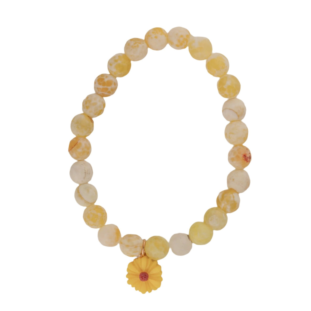 Yellow Stone Bead Bracelet with Flower Charm - DL Jewelry Designs